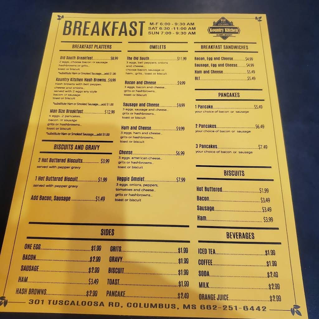 Kountry Kitchen Menu 1