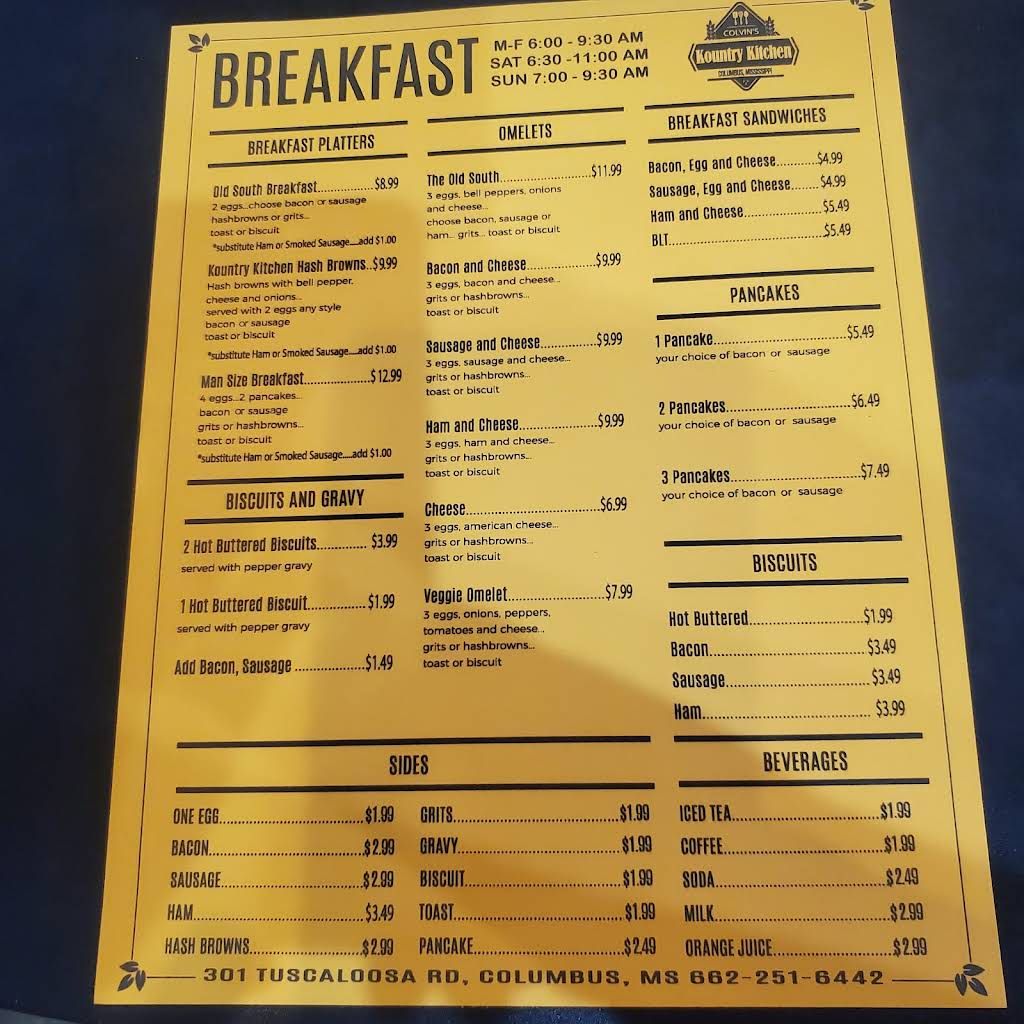 Kountry Kitchen Menu 2
